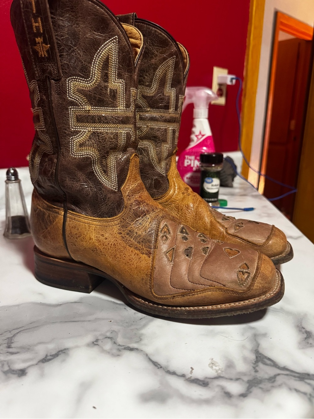 Tin Haul Two-Tone Brown and Tan Western Cowboy Boots
